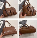 Bolsa de ombro feminina com vários bolsos, marrom café, elegante e versátil, bolsa crossbody com letras para viagens, trabalho, datas de compras