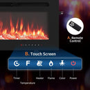 40/50/60 polegadas 3d lareira elétrica montada na parede 12 modos de cor efeito chama 900/1800 w lareira função app controle remoto