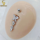 G23titan CZ Zircon Butterfly Dangle Belly Button Ring 14G Titanium Barbell Navel Bar Body Piercing Jewelry Women Sex Accessories