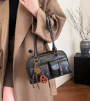 Bolsa de ombro feminina com vários bolsos, marrom café, elegante e versátil, bolsa crossbody com letras para viagens, trabalho, datas de compras