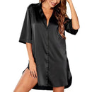 Mulheres pijamas de seda gelo camisola pijamas camisa de manga curta preto suave tentação roupão camisas camisola