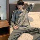 Conjunto de pijamas masculinos de primavera e outono de manga comprida calças compridas estudante pijamas homewear de duas peças o-pescoço superior calças xadrez