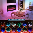 Lareira elétrica montada na parede, lareira ultrapaixa com controle remoto, aquecedor de 1800W, 12 cores, temporizador de até 12h/vidro temperado