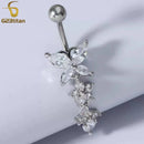 G23titan CZ Zircon Butterfly Dangle Belly Button Ring 14G Titanium Barbell Navel Bar Body Piercing Jewelry Women Sex Accessories