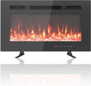Lareira elétrica montada na parede, lareira ultrapaixa com controle remoto, aquecedor de 1800W, 12 cores, temporizador de até 12h/vidro temperado