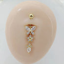 G23titan CZ Zircon Butterfly Dangle Belly Button Ring 14G Titanium Barbell Navel Bar Body Piercing Jewelry Women Sex Accessories
