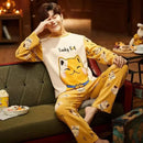 Conjunto de pijamas masculinos de primavera e outono de manga comprida calças compridas estudante pijamas homewear de duas peças o-pescoço superior calças xadrez