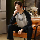 Conjunto de pijamas masculinos de primavera e outono de manga comprida calças compridas estudante pijamas homewear de duas peças o-pescoço superior calças xadrez